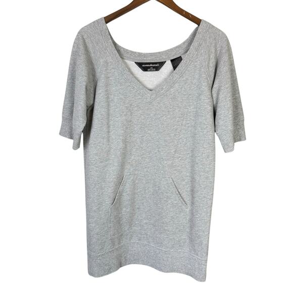 Norma Kamali Gray Pullover V-neck Kangaroo Pocket Sweatshirt Tunic Mini Dress - Picture 8 of 12